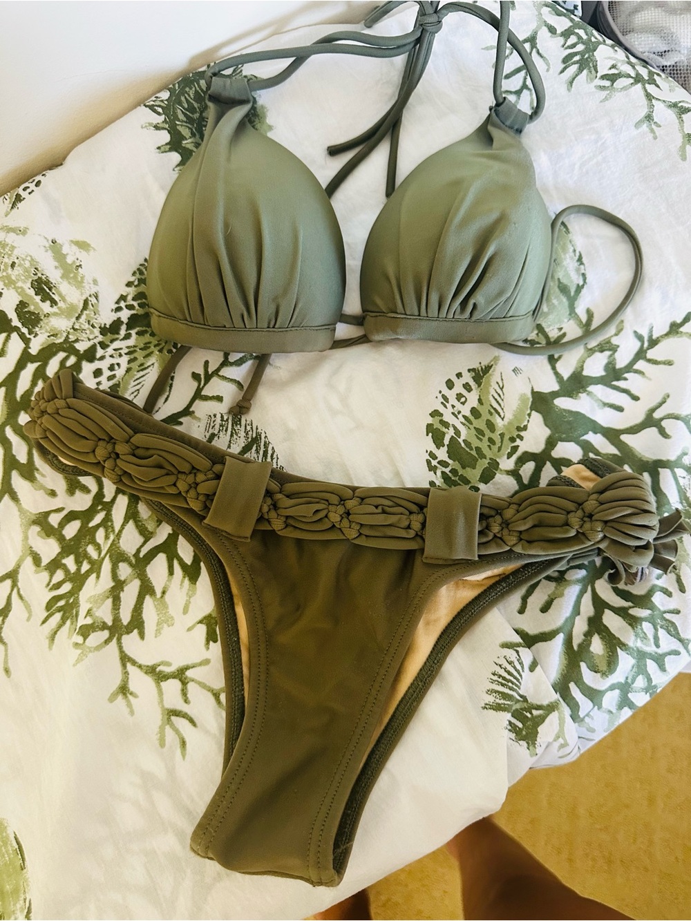 Brazilian Bikini Liquido Olive Green Braided Triangle Bikini